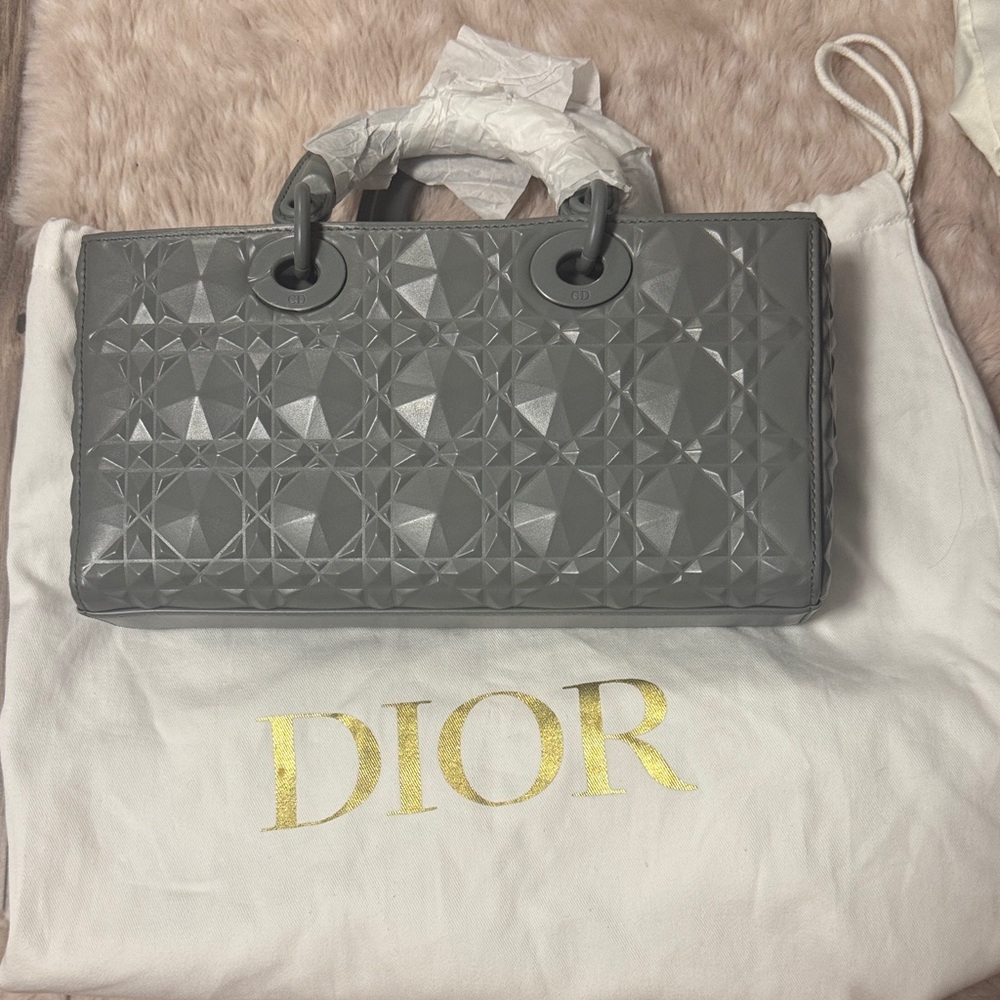 Dior Cannage D-Joy Elegant Gray Satchel Medium